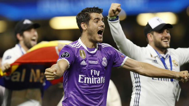 Morata celebra el triunfo del Real Madrid.
