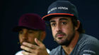 Fernando Alonso y Lewis Hamilton en rueda de prensa