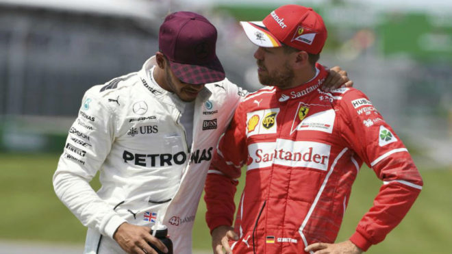 Hamilton y Vettel charlan en Montreal.