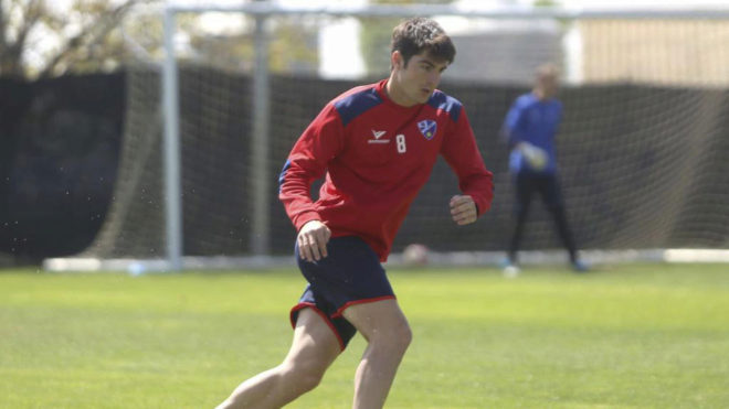 Melero, durante un entrenamiento con el Huesca