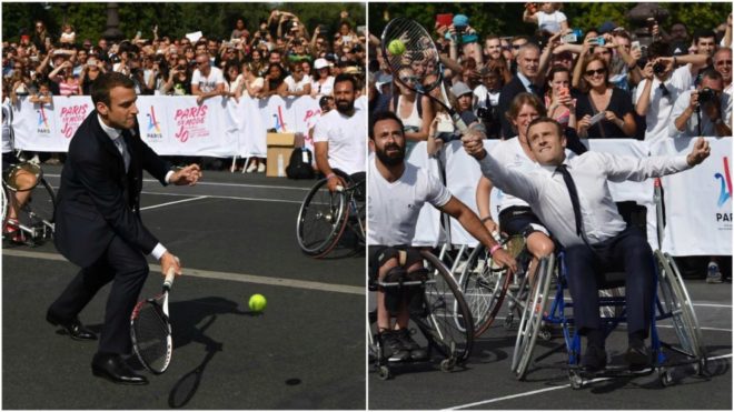 El jefe de Estado francs jugando al tenis de pie y en silla.