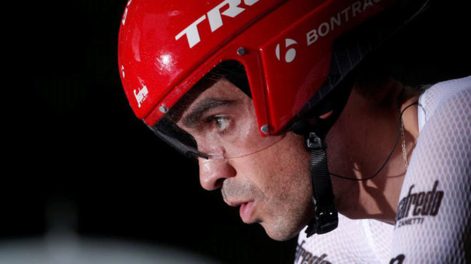 Alberto Contador, antes de comenzar la contrarreloj.