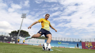 Deulofeu (23), en un entrenamiento con el Barcelona