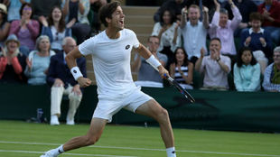 El britnico Aljaz Bedene (27) celebra la victoria en Wimbledon a Ivo...