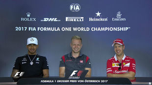 Hamilton, Magnussen y Vettel en la rueda de prensa previa al GP de...