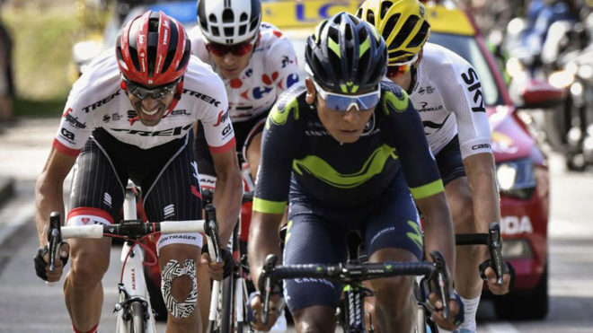 Nairo Quintana, junto a Contador, Landa y Barguil.