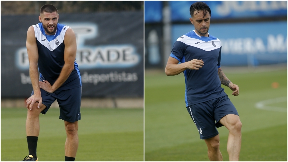 David Lpez (27) y Sergio Garca (34), en entrenamiento con el...