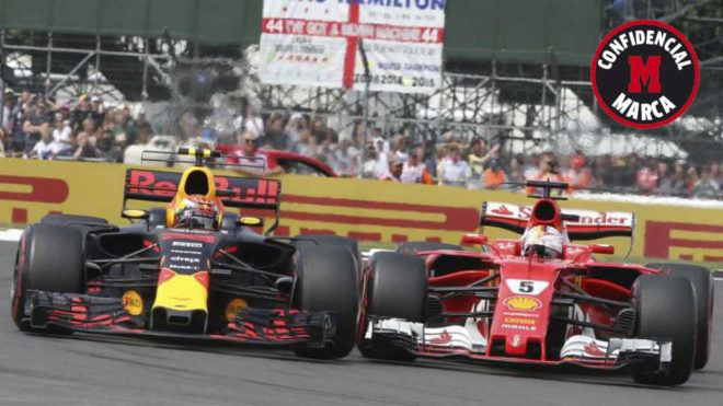 Vettel lucha con Verstappen en Silverstone.