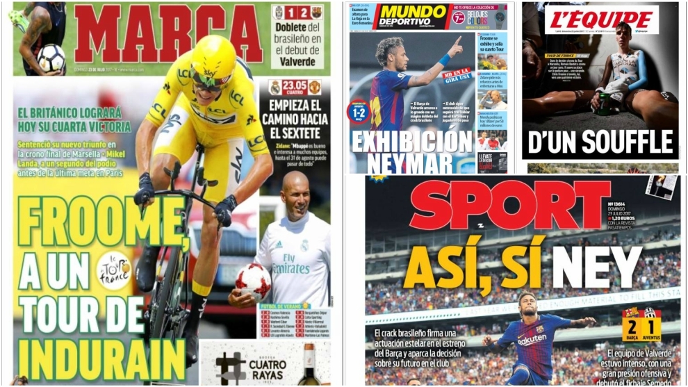 Froome, Neymar y Romain Bardet en las portadas de los diarios...