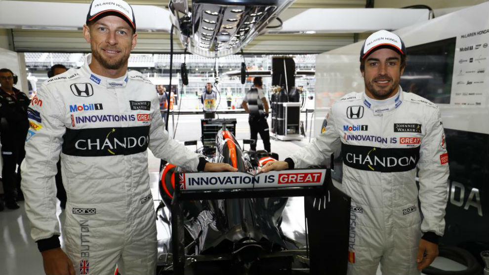Button y Alonso, en el pasado GP de Brasil