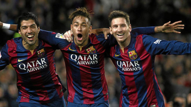 Luis Suárez, Neymar y Leo Messi en un partido de Liga del Barcelona - Imagen vía: Marca