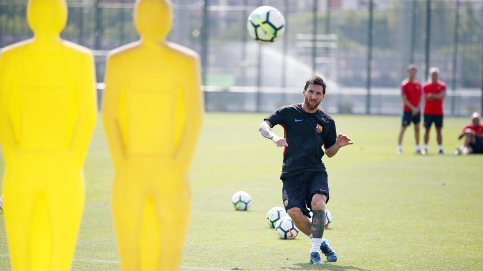 Messi (30), durante un entrenamiento del Bara