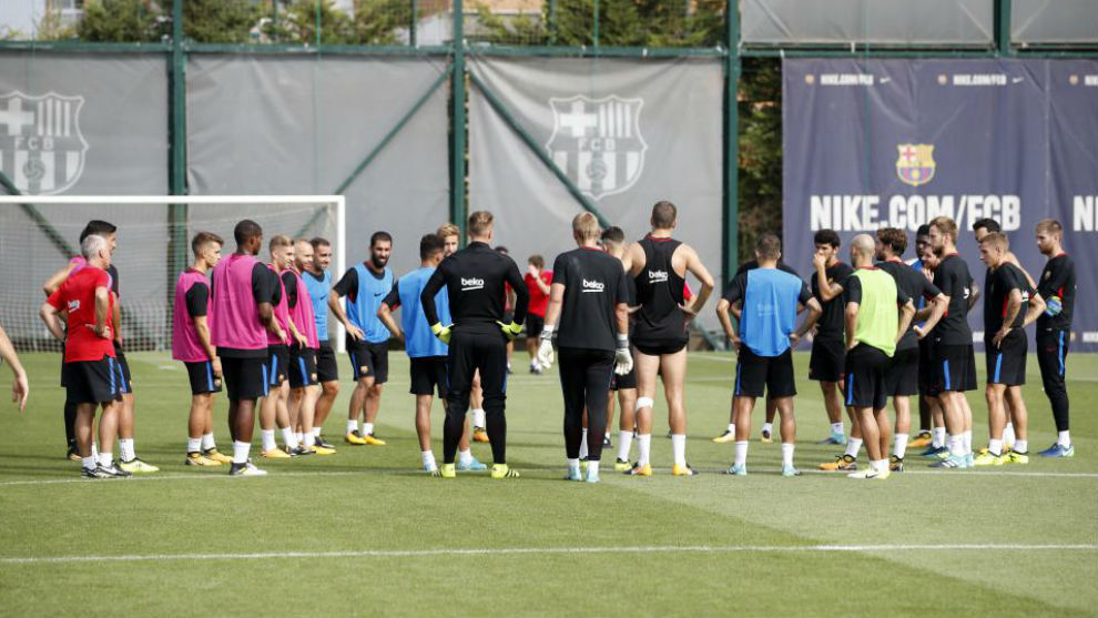 La plantilla del Barcelona, en un entrenamiento.