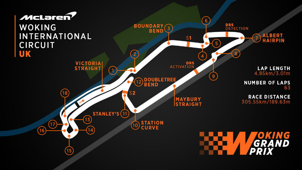 El mapa del trazado de F1 en Woking
