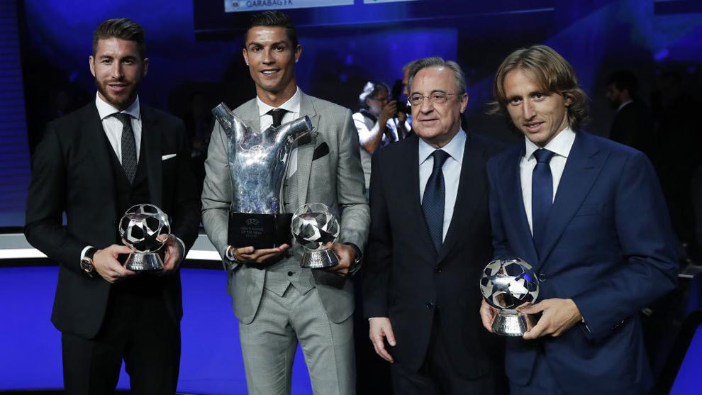 Ramos, Cristiano, Florentino y Modric, en la gala UEFA