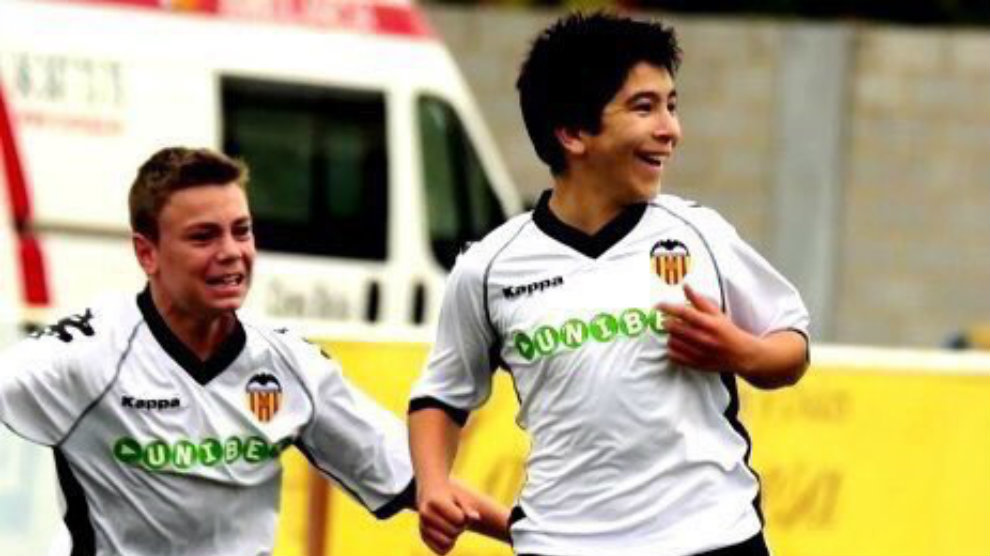 Lato y Soler celebran un gol en la temporada 2010-11 en la escuela del...