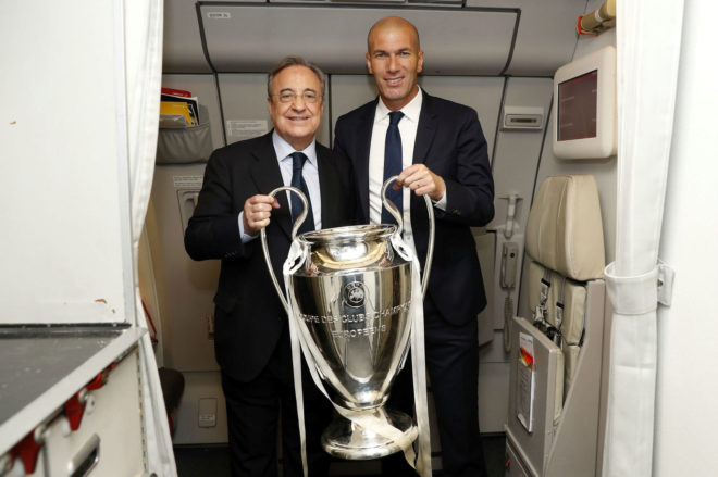 Florentino Prez  y Zidane, con la Champions conquistada en Cardiff.