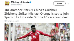 El Ministerio de Deportes de Kenia anuncia el fichaje de Olunga