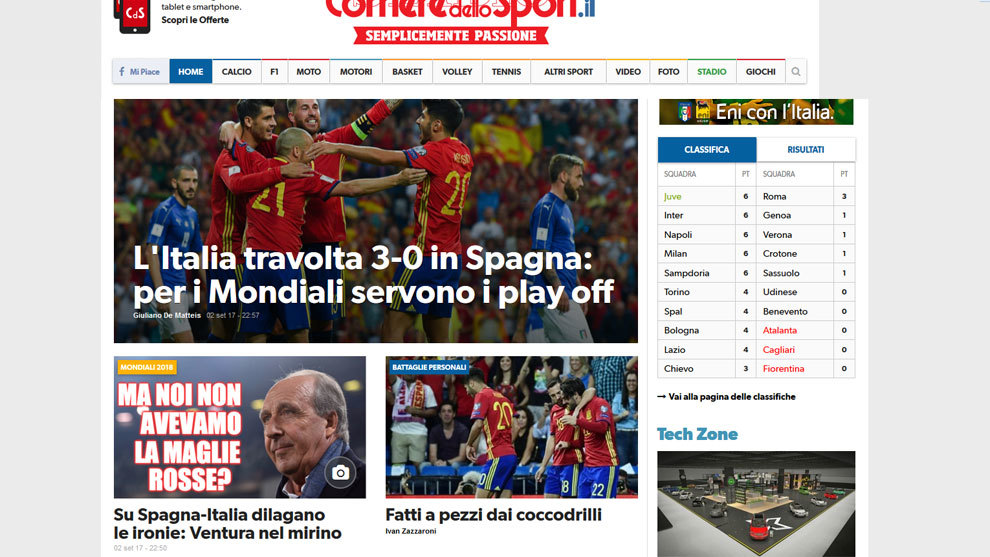 Italia, abrumada por el juego de Espaa (Corriere dello Sport)