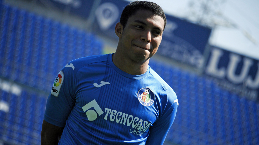 Montero (28), durante su presentacin como nuevo jugador del Getafe