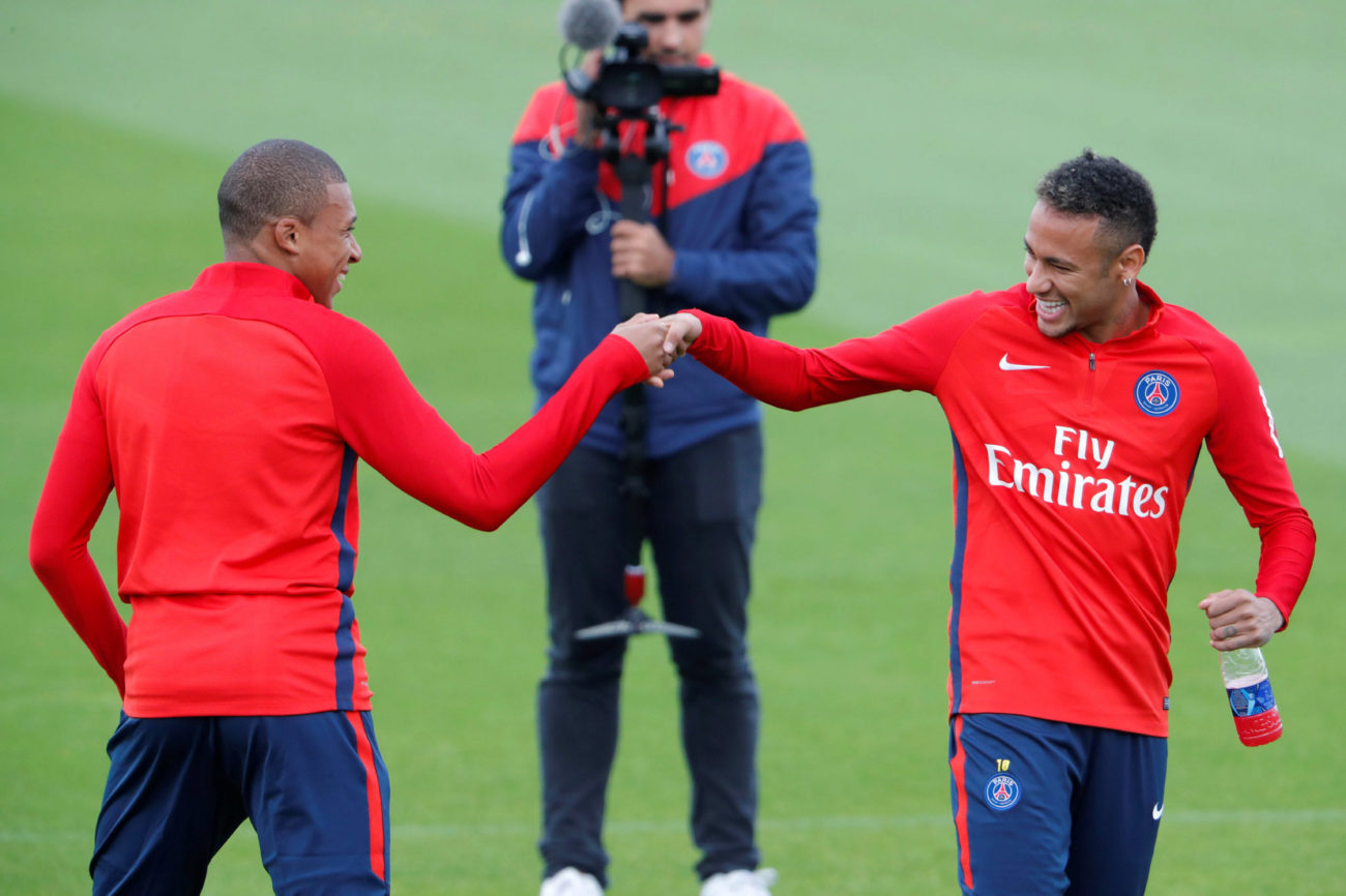 Neymar y Mbapp, durante el entrenamiento del PSG