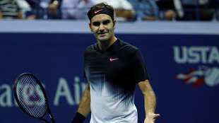 Federer, en el partido de cuartos de final del US Open ante Del Potro