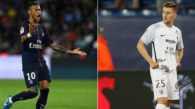 Neymar (PSG) e Ivn Balliu (Metz), rivales esta noche en el Stade...