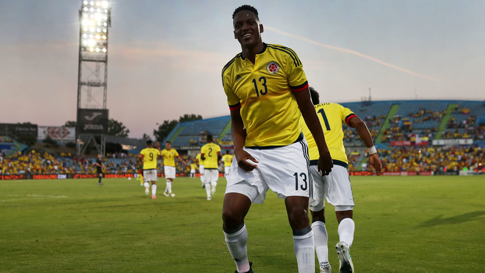 Mina celebra un gol con la seleccin Colombia