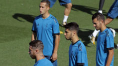 Ramos, Lucas, Asensio y Ceballos, en el entrenamiento previo al...