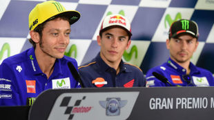 Rossi, Mrquez y Lorenzo en rueda de prensa en Jerez 2017