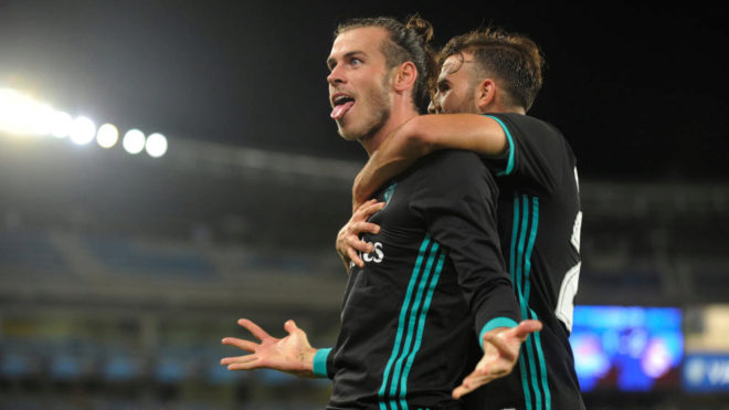 Bale celebra su gol con Mayoral.