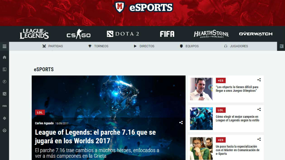Pantallazo de la nueva web de MARCA para los eSports