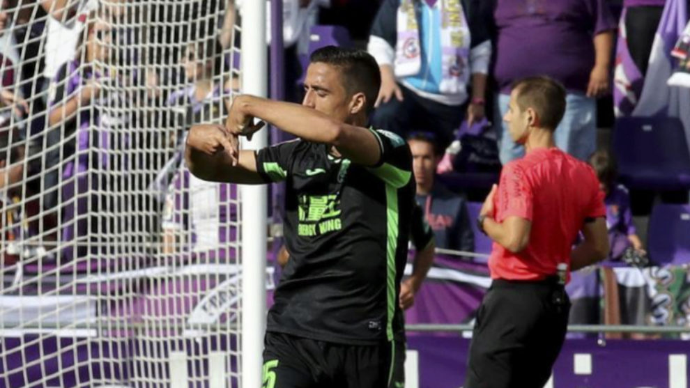 Pedro celebra su gol en el Zorrilla