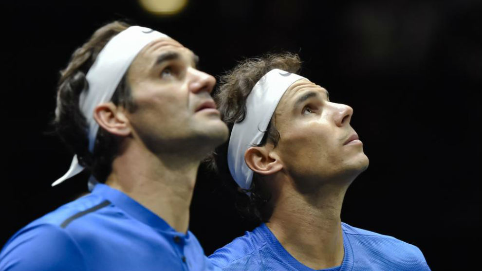 Federer y Nadal miran el &apos;ojo de halcn&apos;