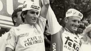 Herrera (izquierda), durante la Vuelta a Espaa en 1987