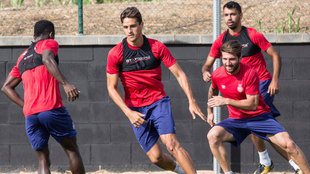 Carles Planas en un entrenamiento del Girona.