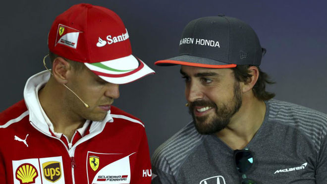 Alonso y Vettel, en la rueda de prensa del GP de Hungría.