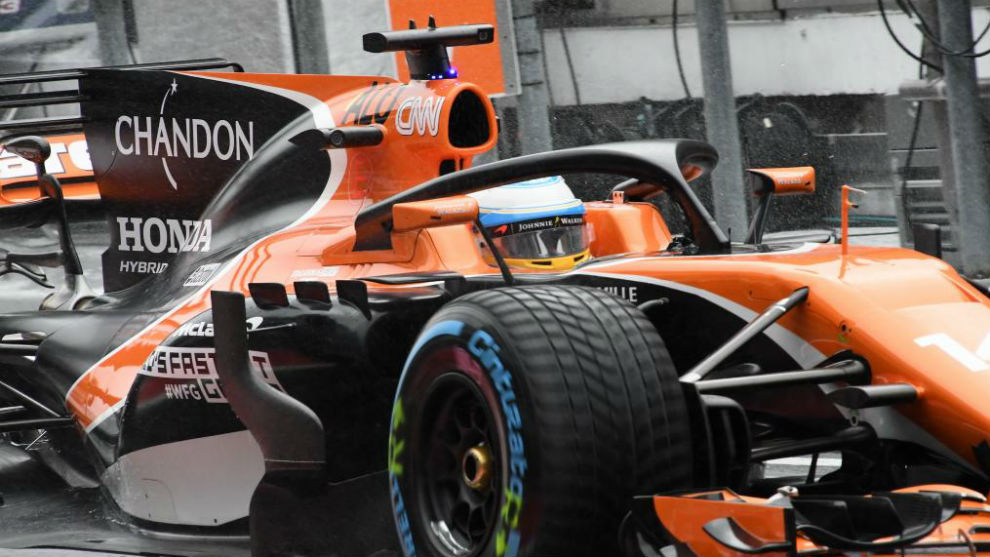 Fernando Alonso, con el halo hoy en el GP de Malasia.