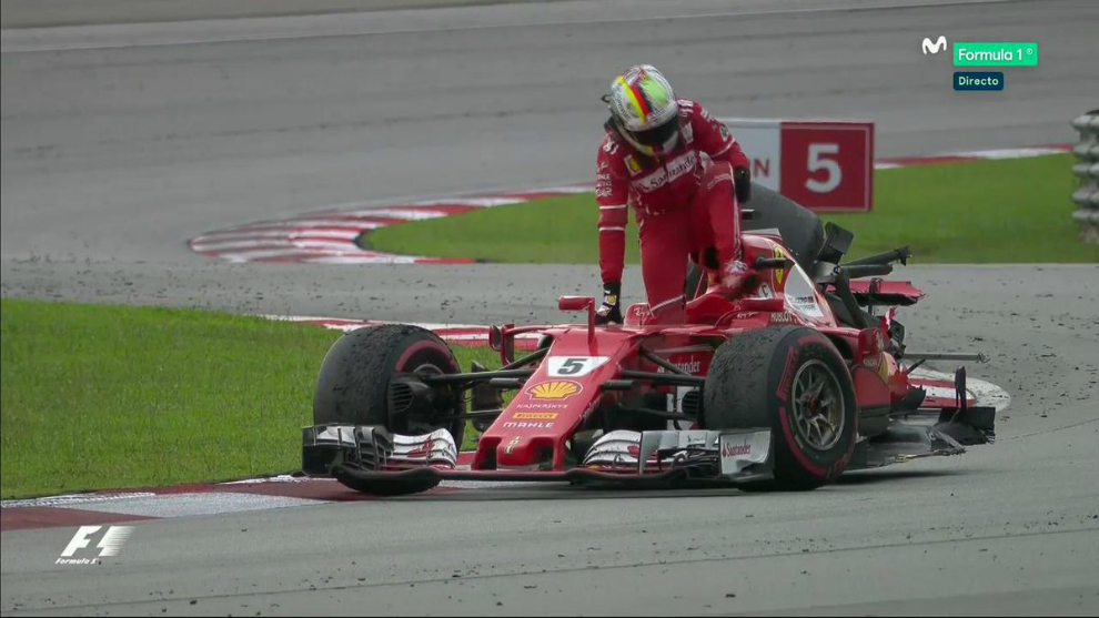 Vettel, momentos después de terminar la carrera y chocar con Lance Stroll
