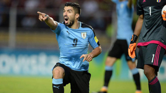 Suarez, durante el partido entre Uruguay y Venezuela