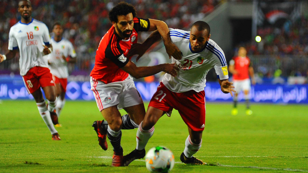 Mohamed Salah, durante un momento del partido contra el Congo.