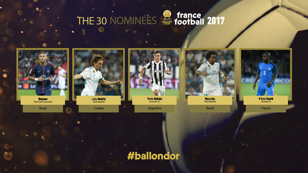 Los cinco primeros nominados al Baln de Oro 2017