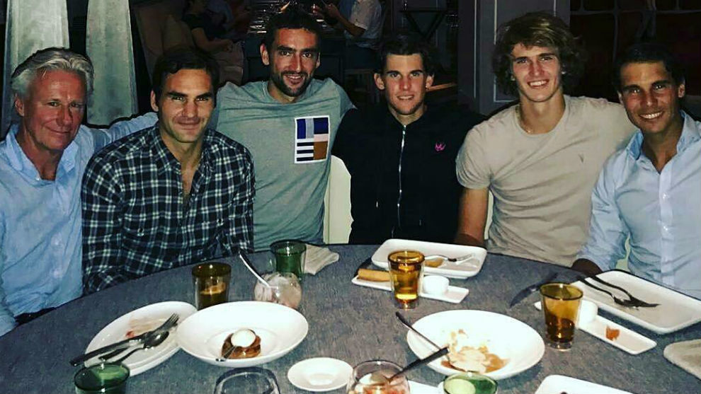 Borg, Federer, Cilic, Thiem, Zverev y rafa, en la cena