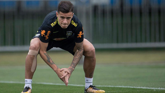 Coutinho, en un entrenamiento de la seleccin brasilea.