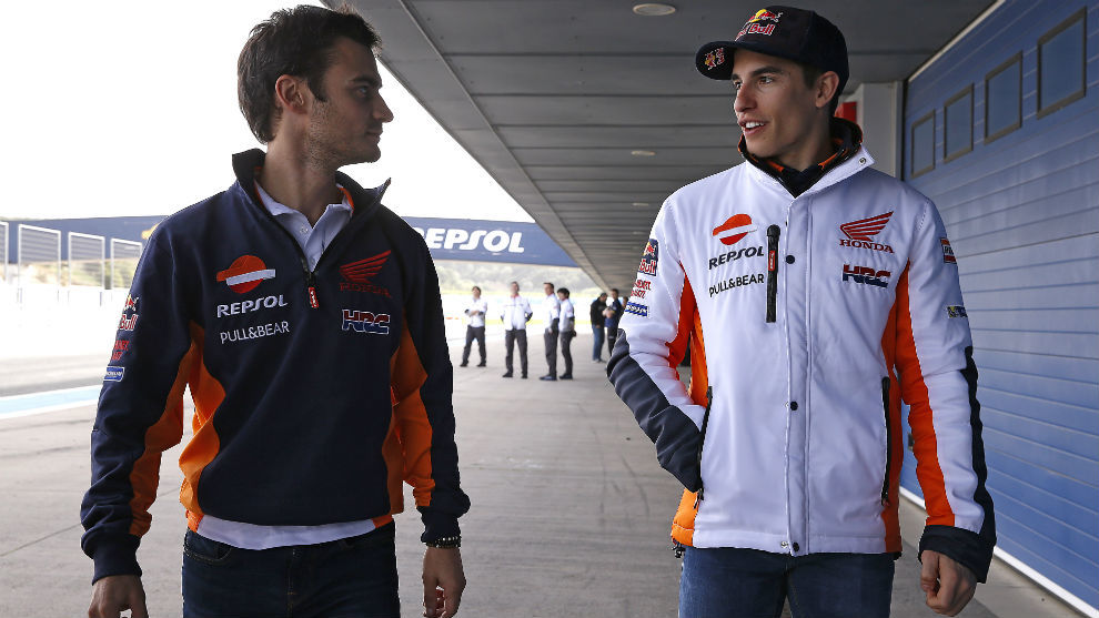 Pedrosa y Mrquez, durante los test de pretemporada en Jerez 2017.