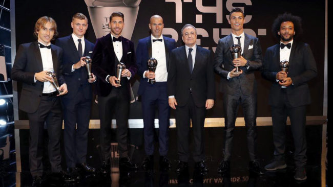 Los representantes del Madrid en la gala The Best.