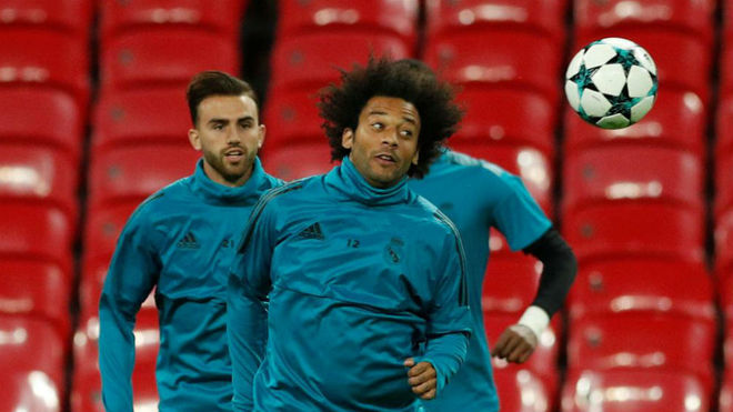 Marcelo, en el entrenamiento en Wembley.