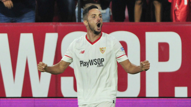 Pablo Sarabia celebra un gol en el Snchez Pizjun.