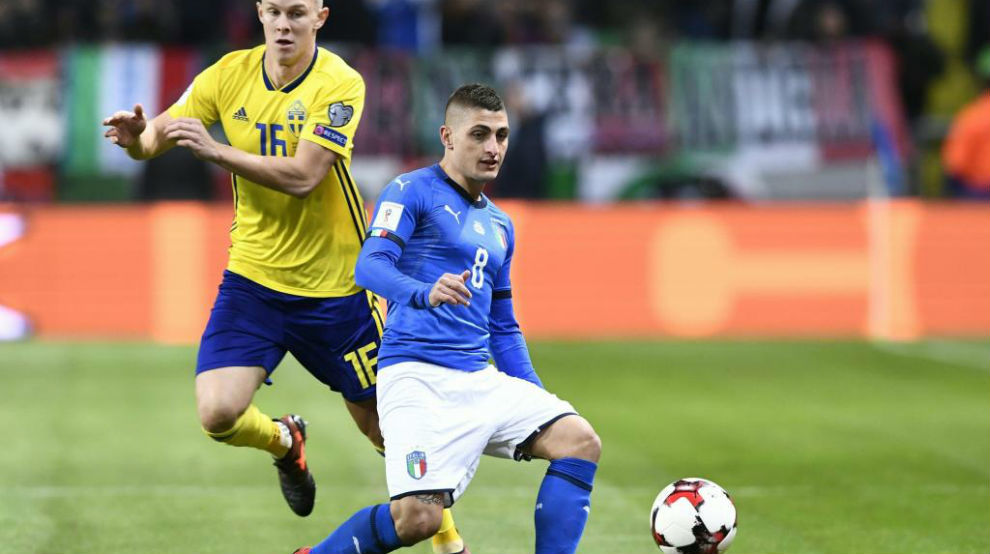 Verratti durante el partido de ida ante Suecia.