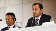 El presidente Anil Murthy durante su alocucin
